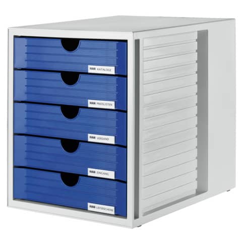 Cassettiera SYSTEMBOX HAN in polistirolo con 5 cassetti chiusi blu 1450-14